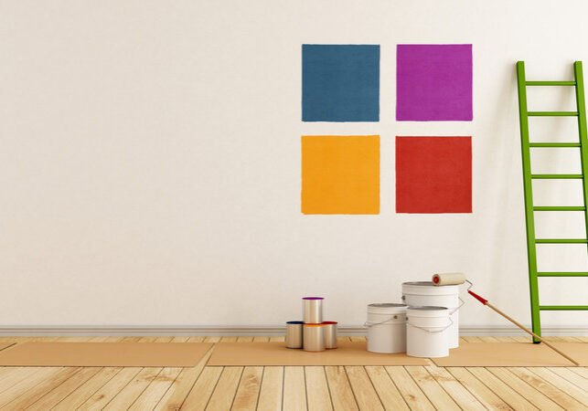 select color swatch to paint wall in a white room - rendering